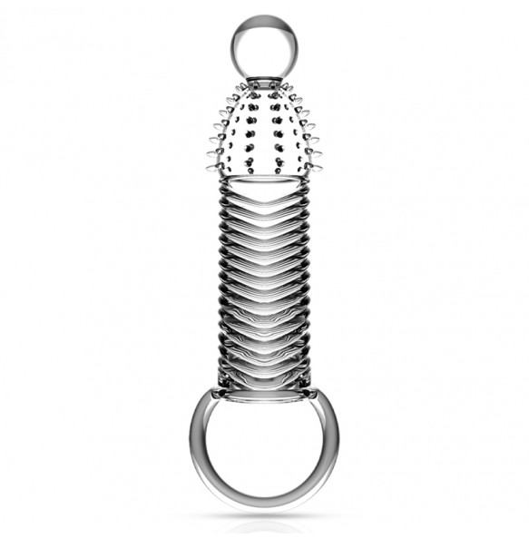 JEUSN - Crystal Penis Sleeve With Ball Strap Ribbed Type (L:13.5cm - D:3.9cm)
